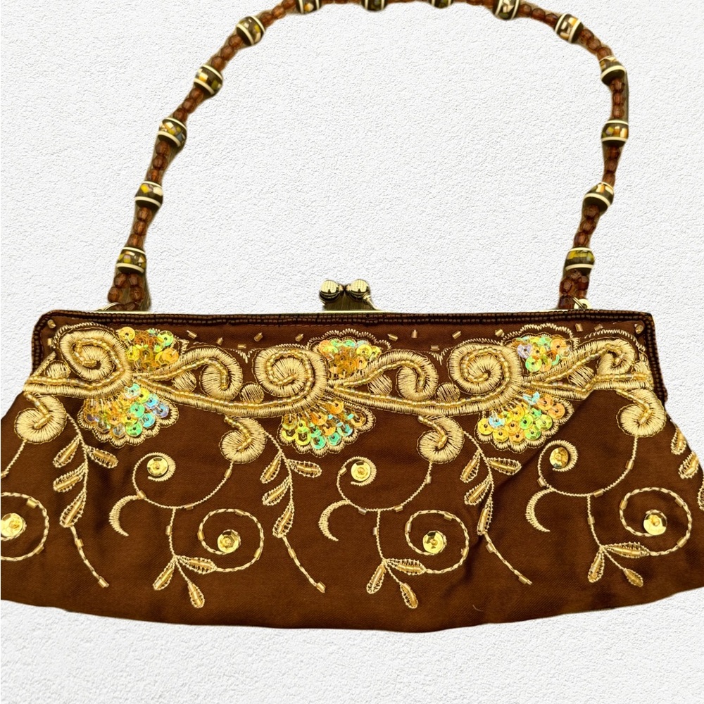 Elegant Brown Embroidered Clutch